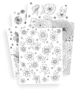 5 Page Flower Coloring Set