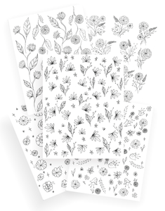 5 Page Summer Flower Coloring Set