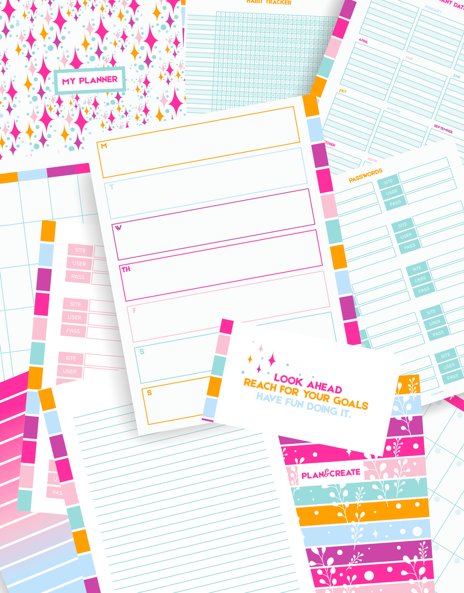 Plan & Create Printable Planner Kit – Teal Notes