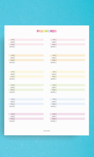 Printable Planner Pages Password Tracker