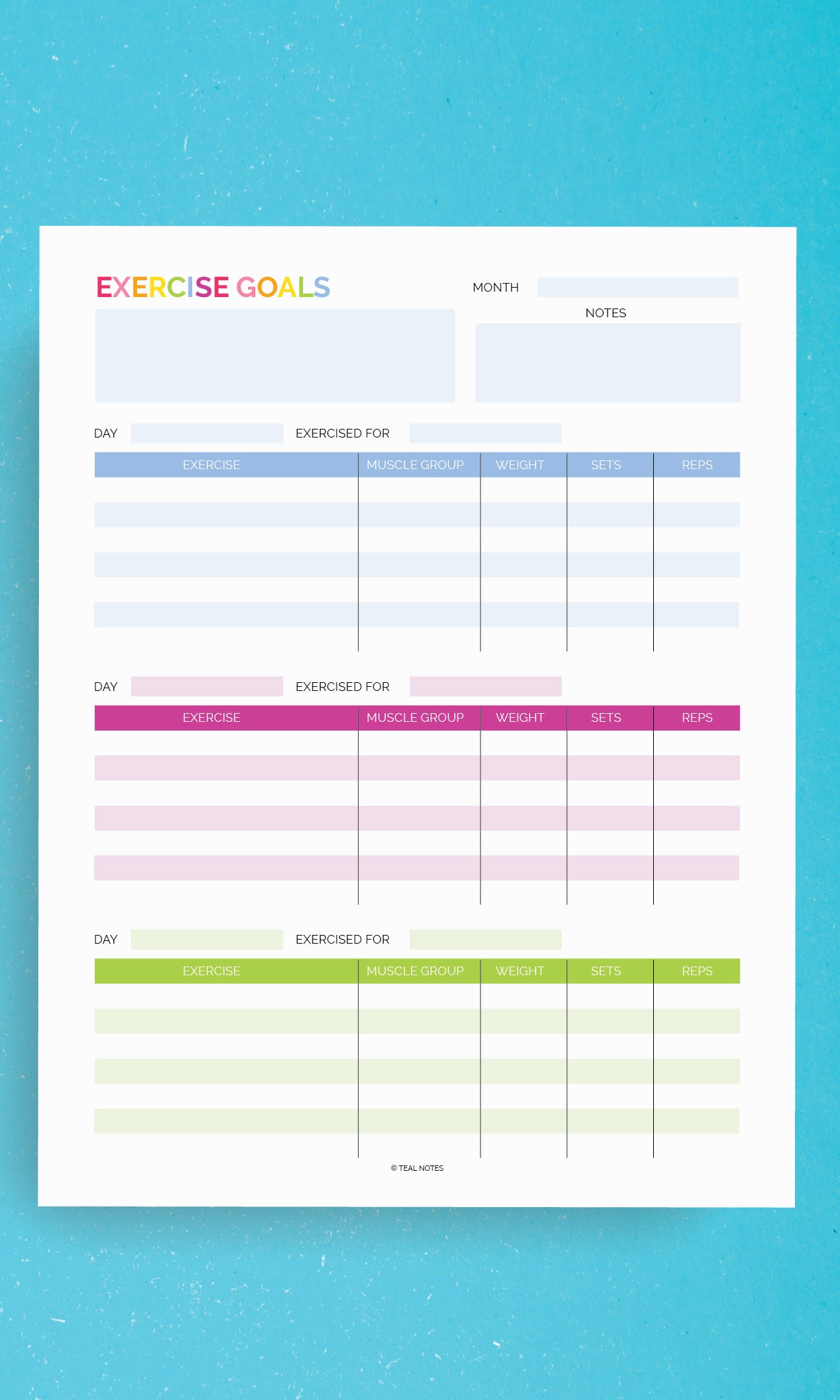 Printable Planner Pages Exercise Tracker