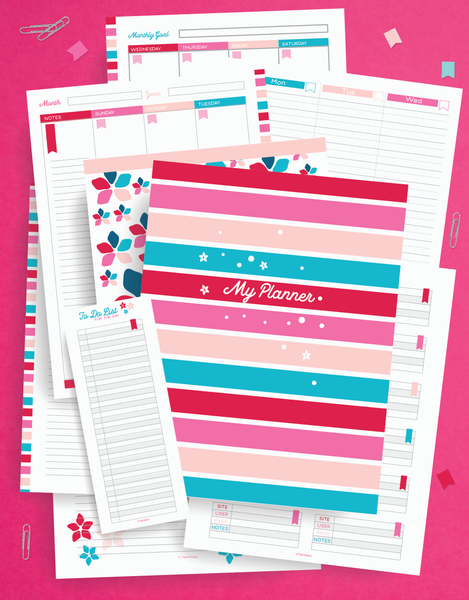 Spring Planner Printable Kit 31 Pages Teal Notes