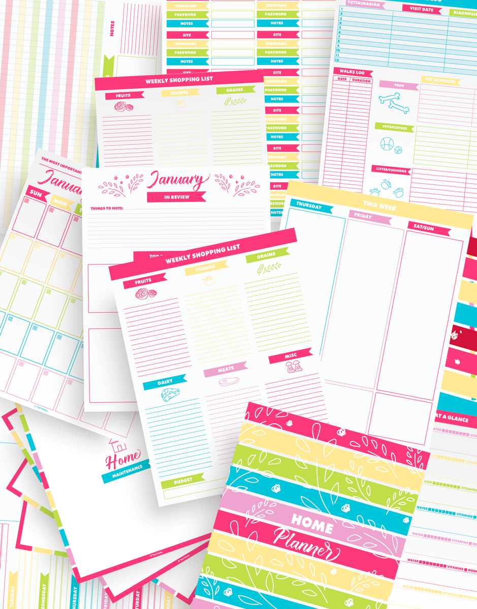 62+ Page Home Planner Kit – Teal Notes