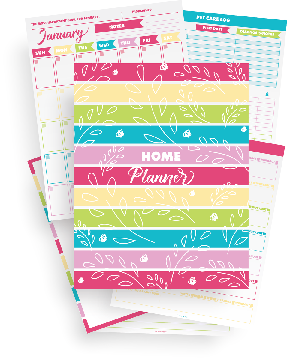 62+ Page Home Planner Kit – Teal Notes