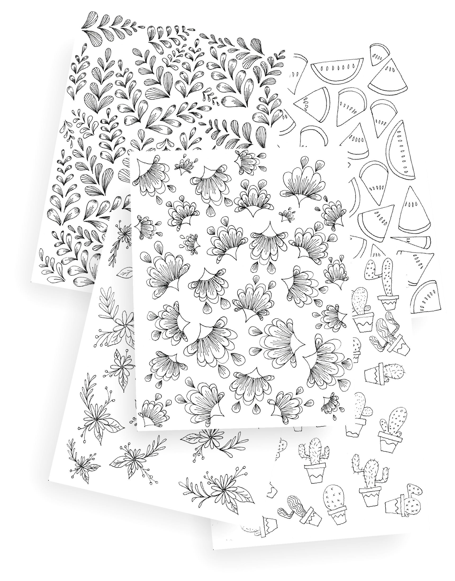Color Page Set 5 Page Fun Coloring Page Kit – Teal Notes